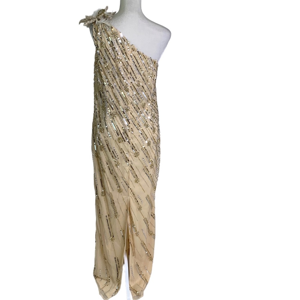 Mac Duggal Sequin One Shoulder with Floral Embellishment Formal Gown Size 14 NWT - Picture 6 of 12